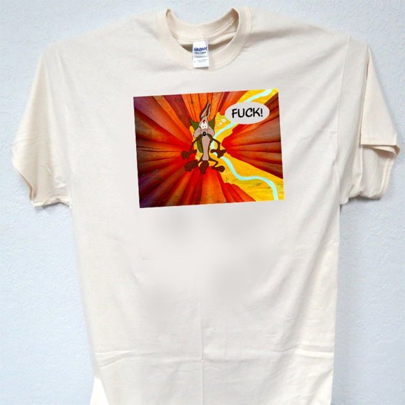 FU@C, FALLING WILEY COYOTEE, COOL MENS IVORY TEE T-133 - Picture 1 of 3